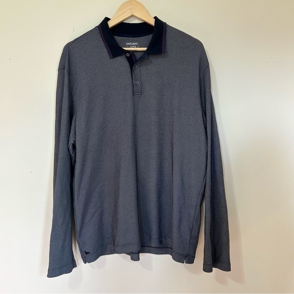 UNTUCKit Boscarelli Birdseye Stretch Long Sleeve Polo Shirt in Navy Sz XL - Picture 1 of 4